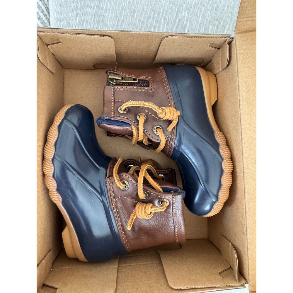 Sperry Top Sider Saltwater Girls 6M Duck Rain Boots Brown Navy CG55203A
